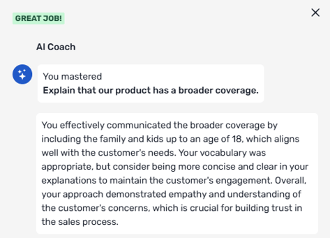 Retorio AI coaching detailed feedback view