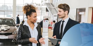 A sales rep negotiating with a prospect selling a car