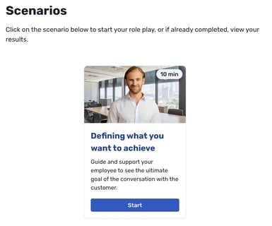 Dashboard of Retorio's intelligence platform showing scenario to be completed