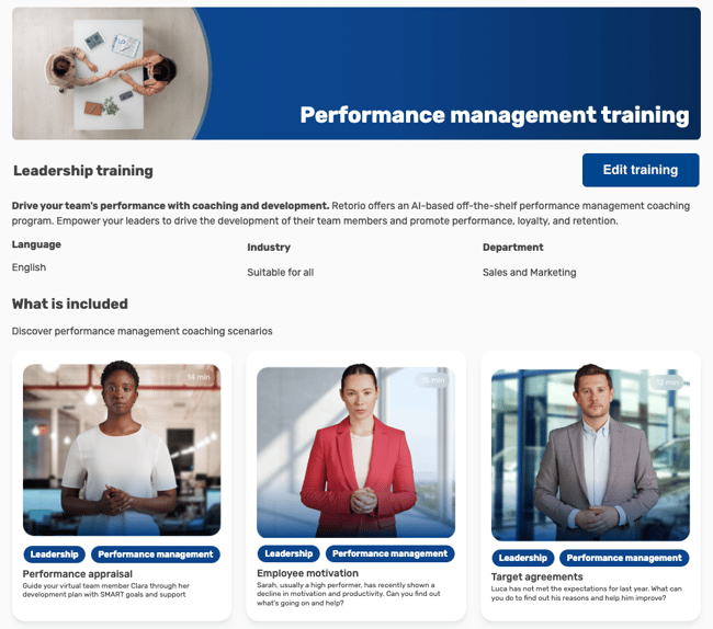 Retorio AI Leadership Coaching Program view