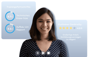 Eine Business Frau mit dunklen Haaren und schwarzer Blue wird mit der KI-Plattform von Retorio analysiert