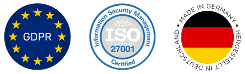 GDPR compliant, ISO 27001 certified, Made in Germany