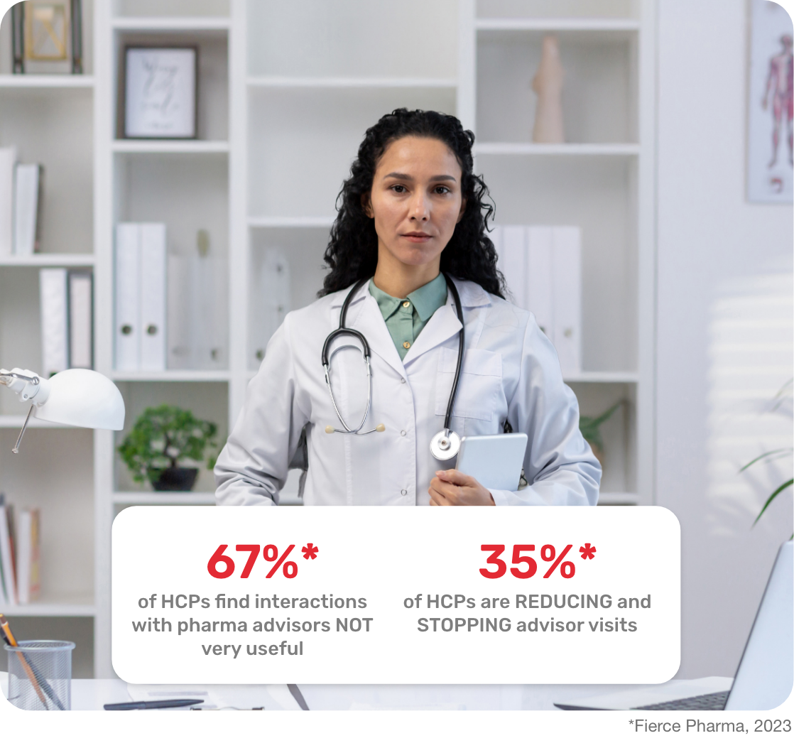 Doctor looking at the sales rep with neutral face Doctor looking at the sales rep with neutral face